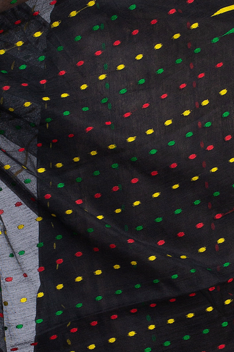 Black Blended Cotton New HALF  JAMDINE Jamdani Saree (4110)